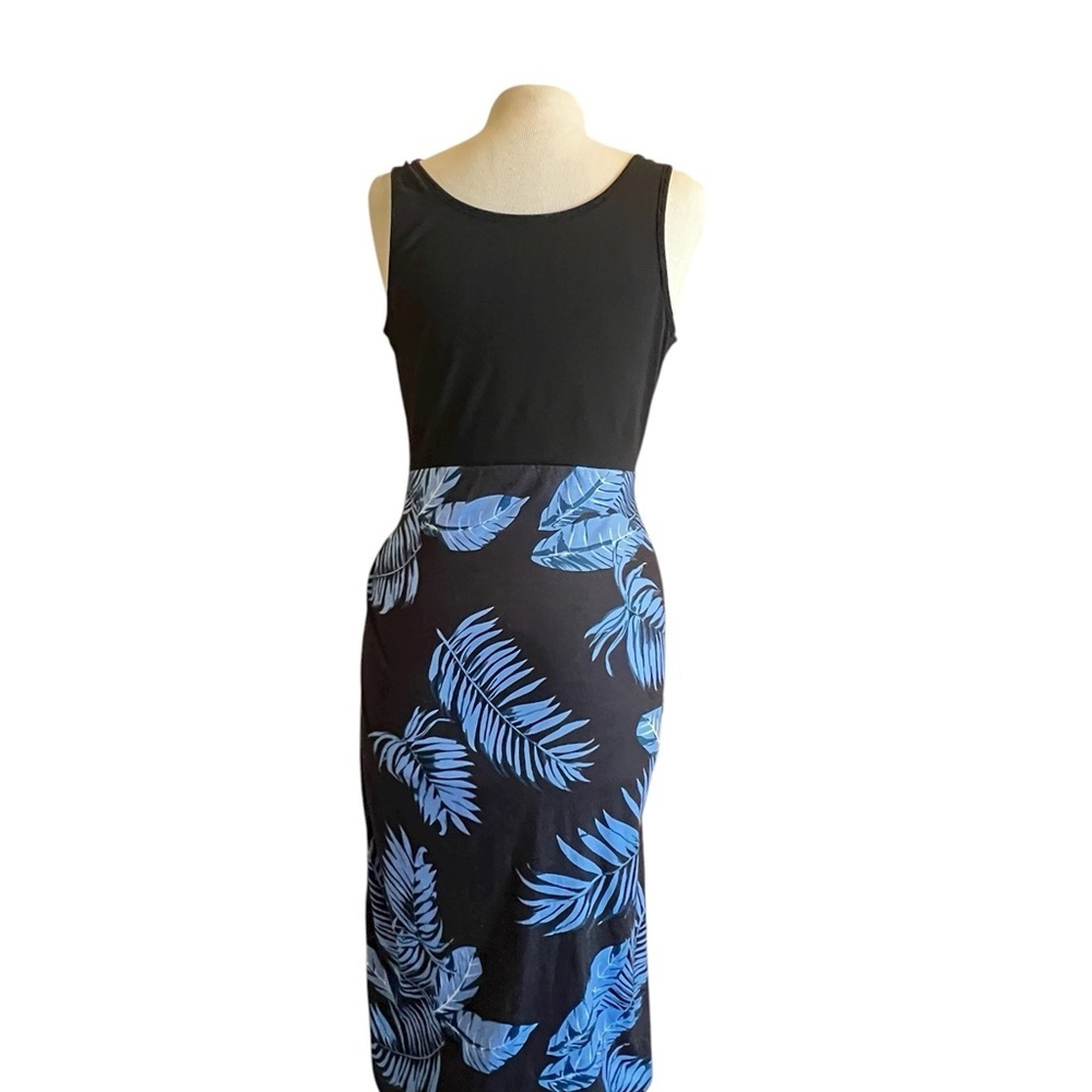 Black and Blue Leaf Print Women's Swim Dress - Picture 3 of 8